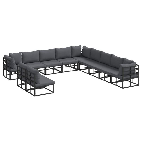 vidaXL Garden Sofa Set with Cushion 11 pcs Black Aluminium