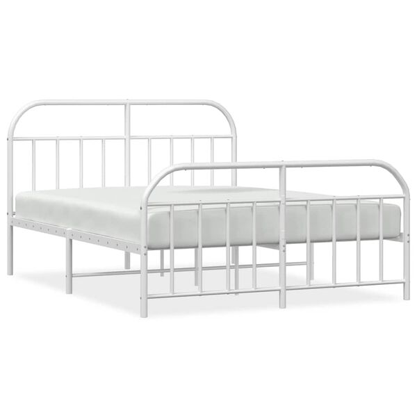 vidaXL Metal Bed Frame without Mattress with Footboard White 150x200cm