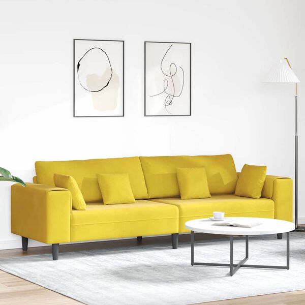 vidaXL Velvet Sofa with Cushion Yellow 210 cm Velvet