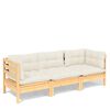 vidaXL 3-Seater Garden Sofa with Cream Cushions Solid Pinewood