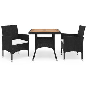 vidaXL 3 Piece Garden Dining Set Poly Rattan and Solid Wood Black