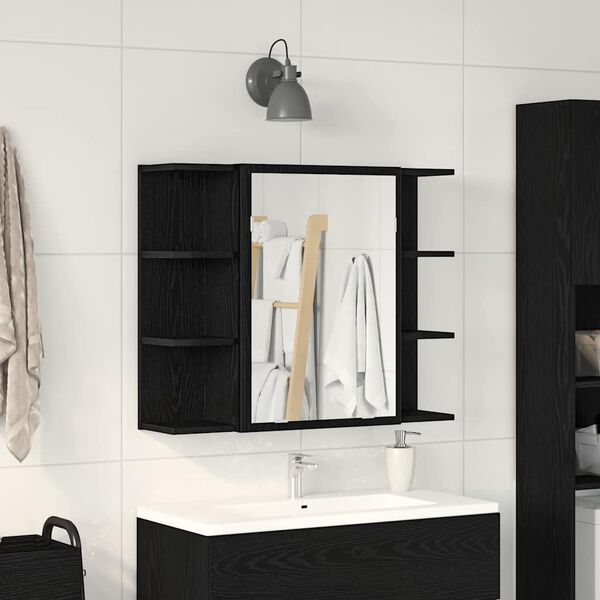 vidaXL Mirror Cabinet Black Oak 80 x 20.5 x 64 cm Engineered Wood