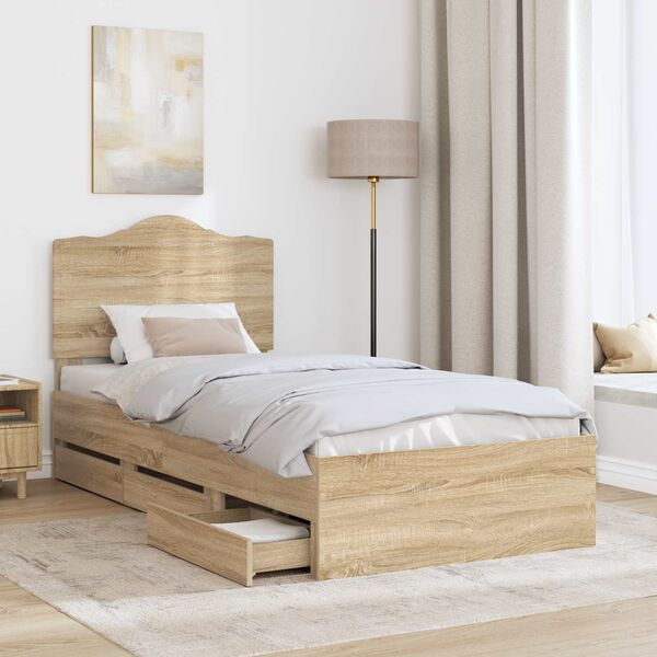 vidaXL Bed Frame with Drawer Sonoma Oak 90 x 200 cm Engineer Wood