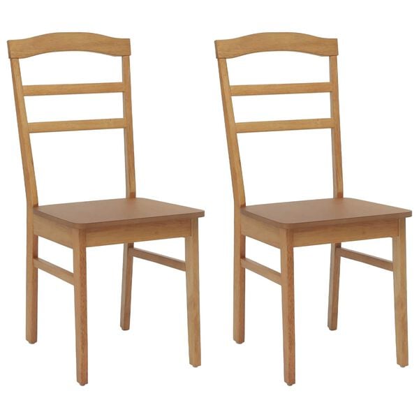 vidaXL Dining Chair 2 pcs Natural Solid Rubber Wood