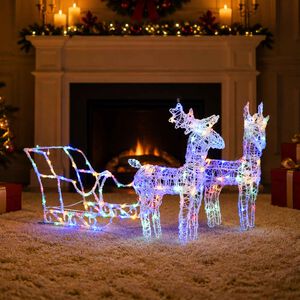 vidaXL Reindeers & Sleigh Christmas Decoration 160 LEDs 130 cm Acrylic