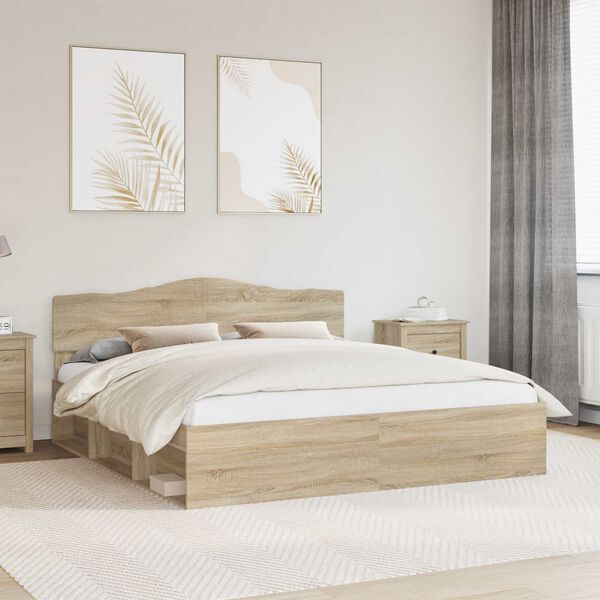 vidaXL Bed Frame with Headboard Sonoma 200 x 200 cm Solid Pine Wood