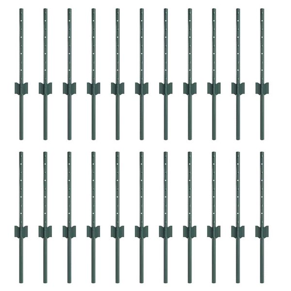 vidaXL Fence Posts Height Adjustable Manual 22 pcs Green 80 cm Steel