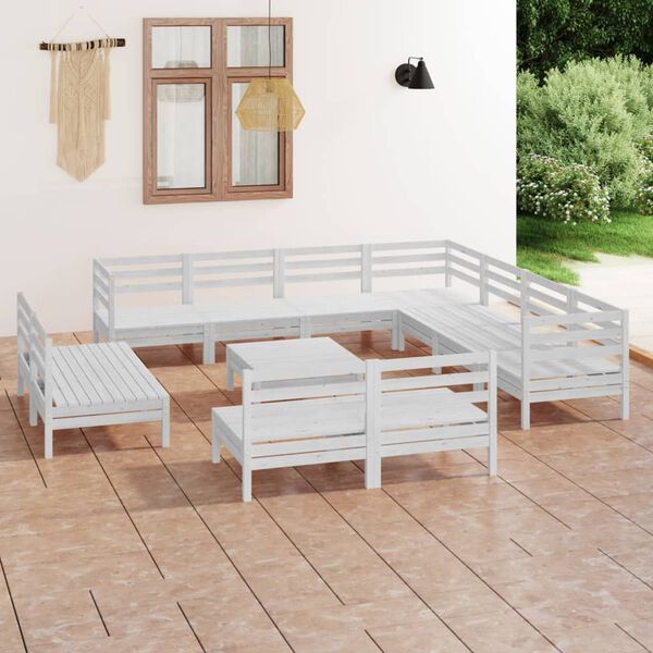 vidaXL 12 Piece Garden Lounge Set Solid Wood Pine White