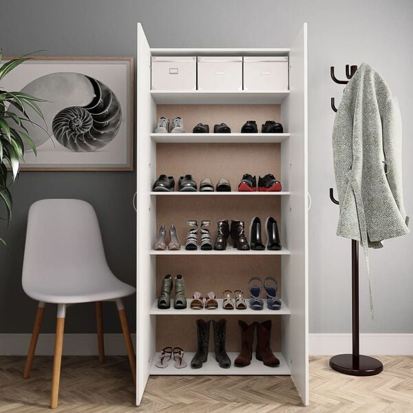 vidaXL Shoe Cabinet White 80x35.5x180 cm Engineered Wood