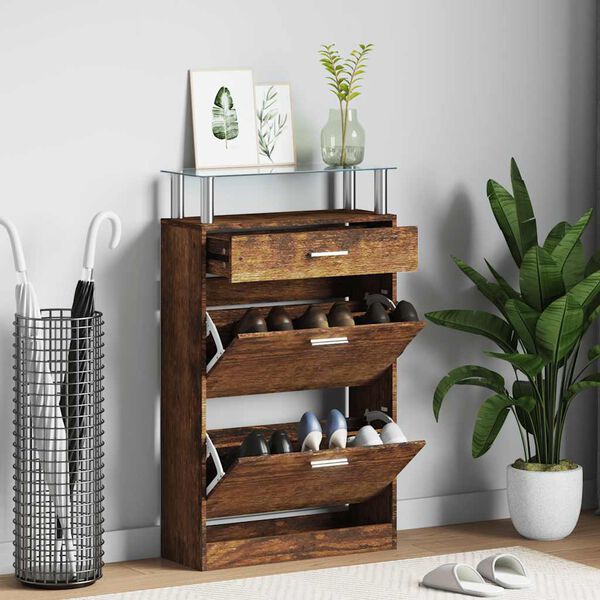 vidaXL Shoe Cabinet Smoked Oak 63x24x104 cm Engineered Wood