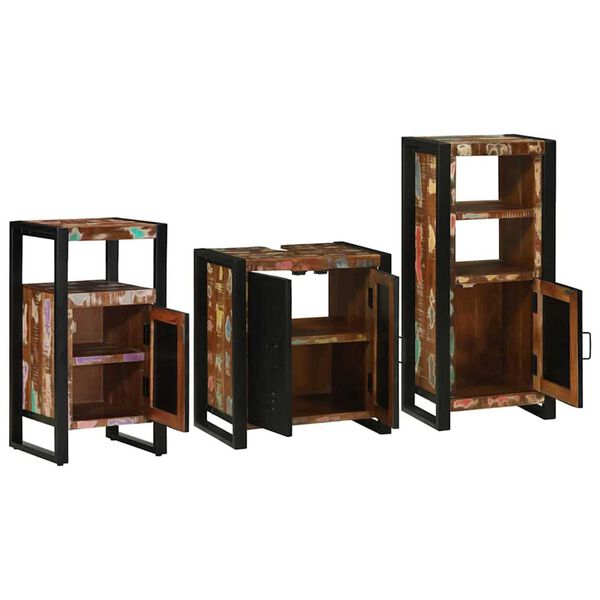 vidaXL Bathroom Furniture Set with Door 3 pcs Brown Solid Reclaim Wood