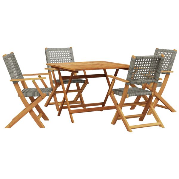 vidaXL 5 Piece Garden Dining Set Grey Poly Rattan and Solid Wood