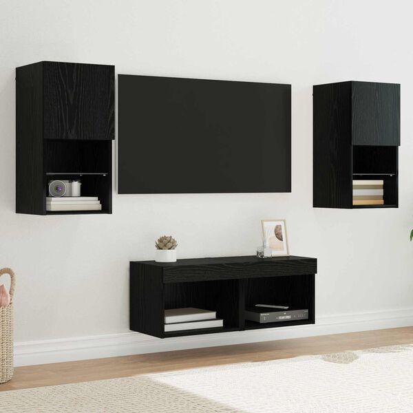 vidaXL TV Wall Cabinets Wall-mounted 4 pcs Black Oak 30.5 x 30 x 60 cm