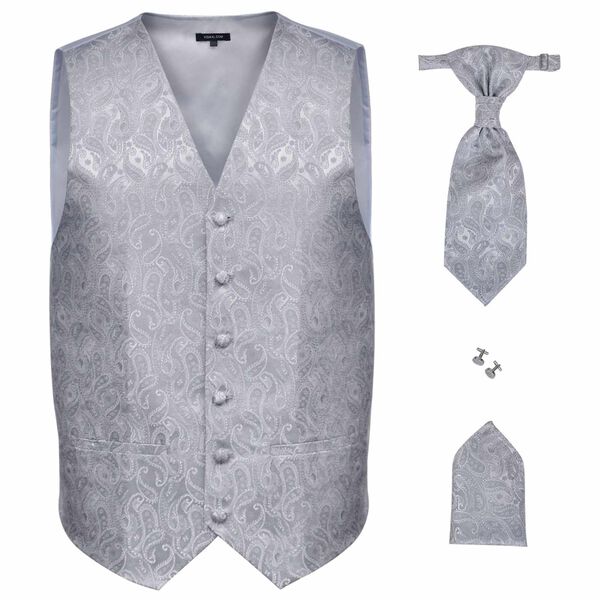 vidaXL Mens Weddingvest Set Silver 56 Polyester