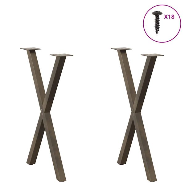 vidaXL Dining Table Legs X-Shaped 2 pcs Natural Steel 50x(72-73) cm Steel