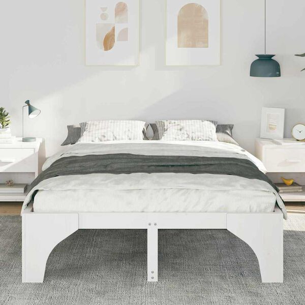 vidaXL Bed Frame White 150 x 200 cm Solid Pine Wood