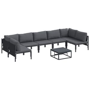 vidaXL Garden Sofa Set with Cushion 8 pcs Black Steel