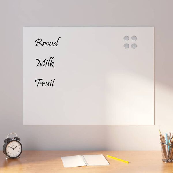 vidaXL Wall-mounted Magnetic Board White 80x60 cm Tempered Glass
