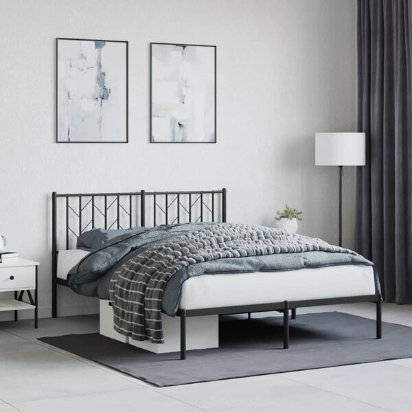 vidaXL Metal Bed Frame without Mattress with Headboard Black 140x200cm