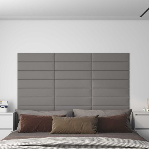 vidaXL Wall Headboard 12 pcs Light Grey 60 x 15 cm Fabric