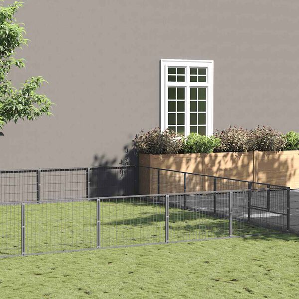 vidaXL Dog Kennel Silver 50 m&sup2; Steel