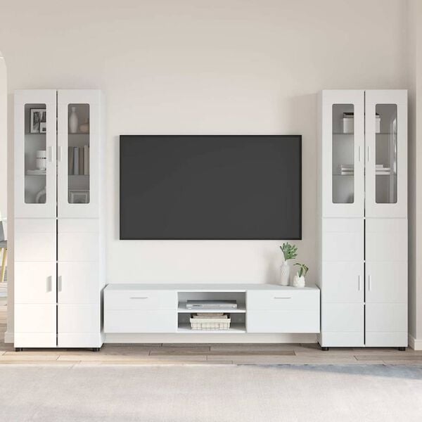 vidaXL TV Cabinet Set with Drawer with Shelf White Engineered Wood