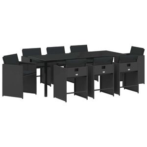 vidaXL Garden Dining Set 9 pcs Black Poly Rattan