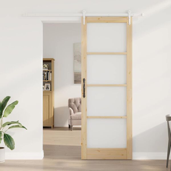 vidaXL Sliding Door Natural 83 x 232 cm Solid Pine Wood and Glass