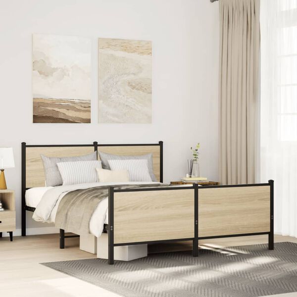 vidaXL Metal Bed Frame without Mattress Sonoma Oak 137x190 cm