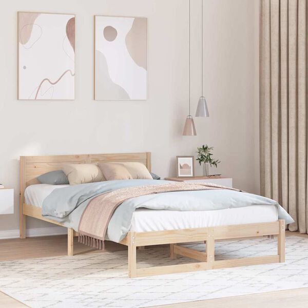 vidaXL Bed Frame with Headboard Natural 120 x 190 cm Solid Pine Wood