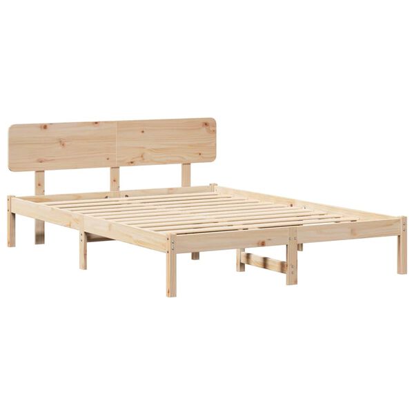 vidaXL Bed Frame with Headboard Natural 200 x 200 cm Solid Pine Wood