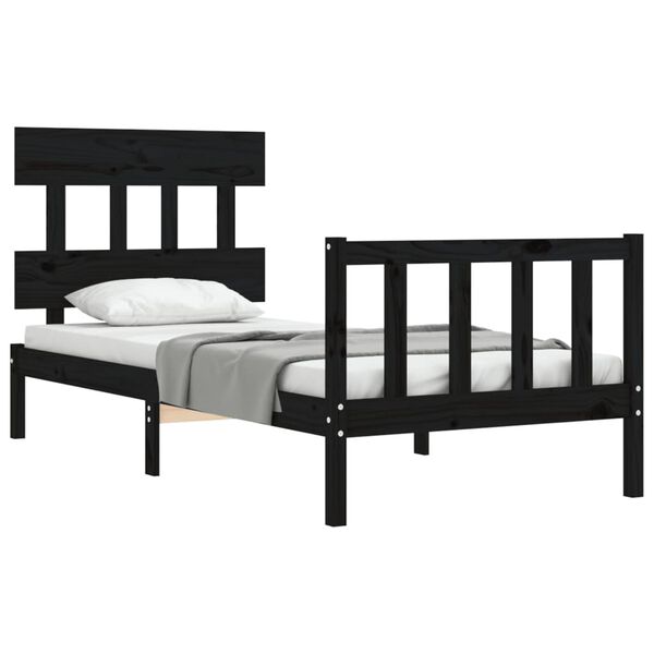 vidaXL Bed Frame without Mattress Black Small Single Solid Wood Pine