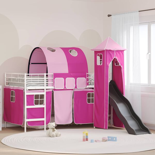 vidaXL Kids'Loft Bed Frame White and Pink 100 x 200 cm Metal