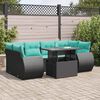 vidaXL 7 Piece Garden Sofa Set with Cushions Black Poly Rattan Acacia