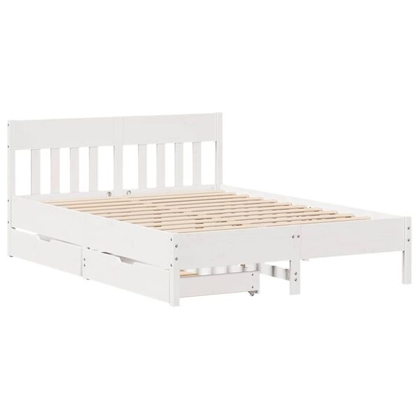 vidaXL Bed Frame without Mattress White 135x190 cm Double Solid Wood Pine
