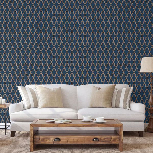 DUTCH WALLCOVERINGS Wallpaper Geometric Blue and Gold