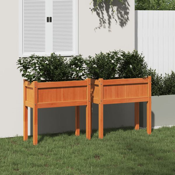 vidaXL Garden Planters 2 pcs with Legs Wax Brown Solid Wood Pine