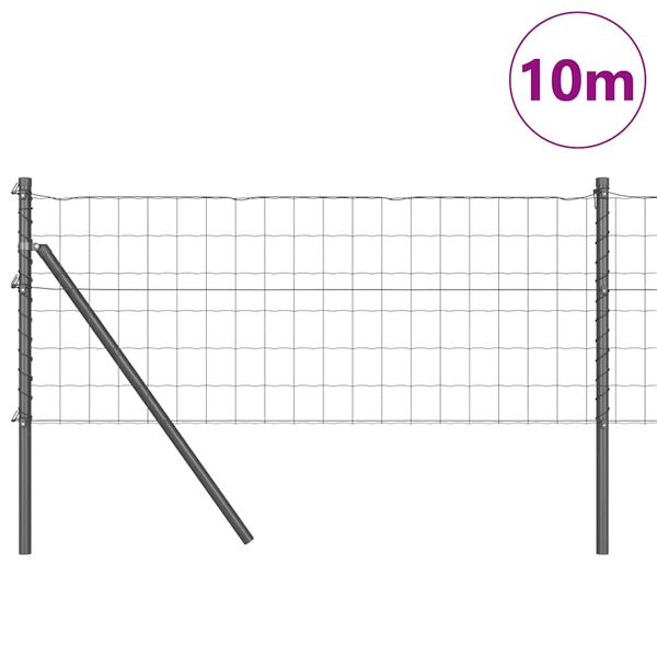 vidaXL Fence with Post Grey 0.8 x 10 m Steel and PVC