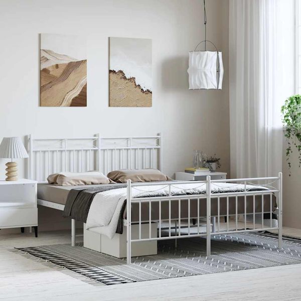 vidaXL Metal Bed Frame without Mattress with Footboard White 150x200cm