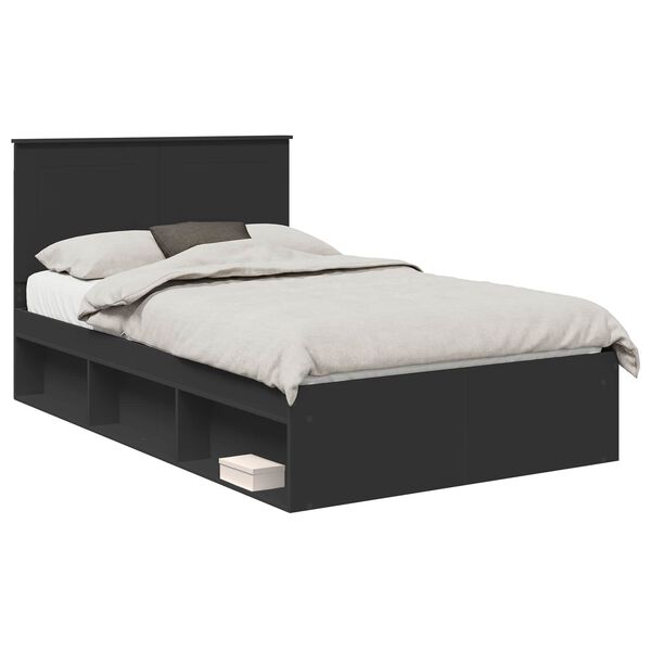 vidaXL Bed Frame with Headboard Black 120 x 200 cm Solid Pine Wood