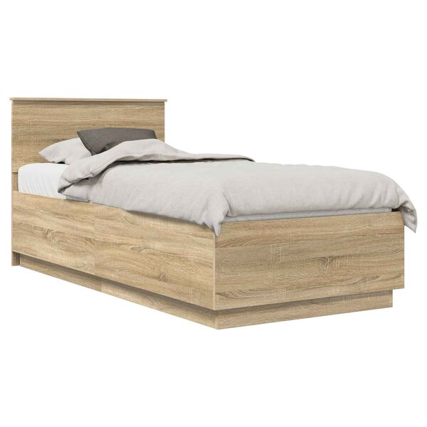 vidaXL Bed Frame with Headboard Sonoma Oak 90 x 200 cm Engineered Wood