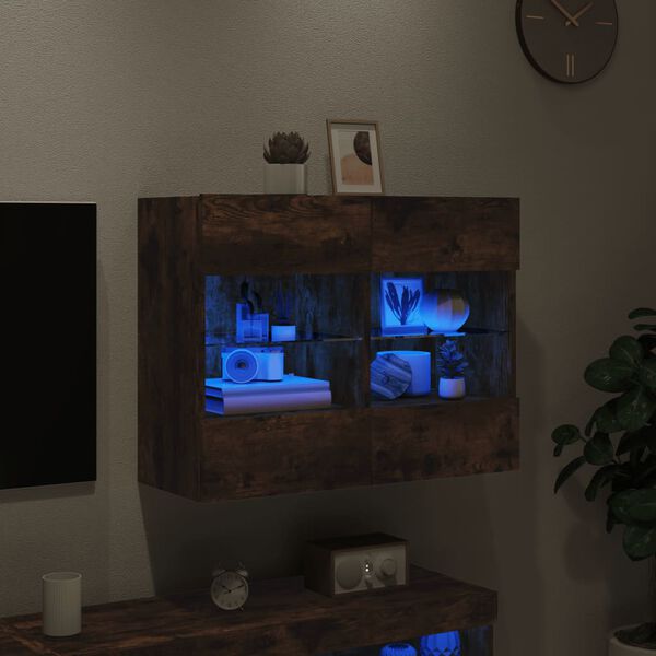 vidaXL TV Wall Cabinet with LED Lights Smoked Oak 78.5x30x60.5 cm
