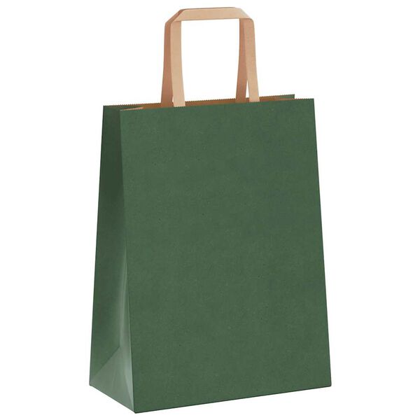 vidaXL Paper Bags 250 pcs with Handles Green 21x11x28 cm