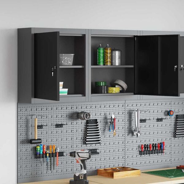 vidaXL Tool Cabinet with Shelf Black and Grey 50 x 20 x 55 cm