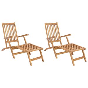 vidaXL Folding Deck Chair 2 pcs Natural Solid Teak Wood