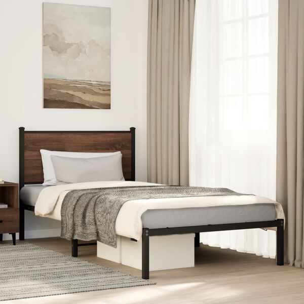 vidaXL Metal Bed Frame without Mattress Brown Oak 100x190 cm