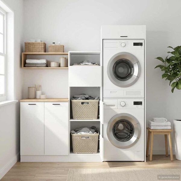 vidaXL Laundry Cabinet Set with Storage 2 pcs White Engineered wood