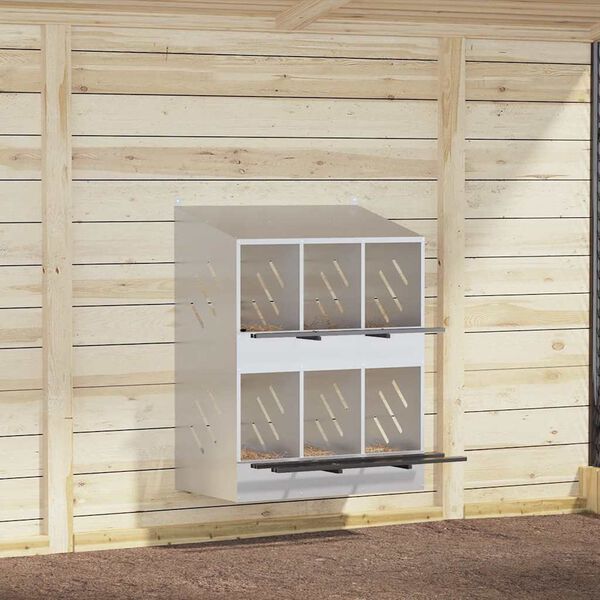 vidaXL Chicken Nesting Box with 6 Compartments Galvanized Silver Metal