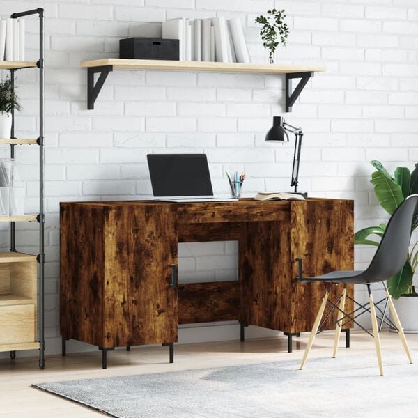 vidaXL Desk Smoked Oak 140x50x75 cm Engineered Wood