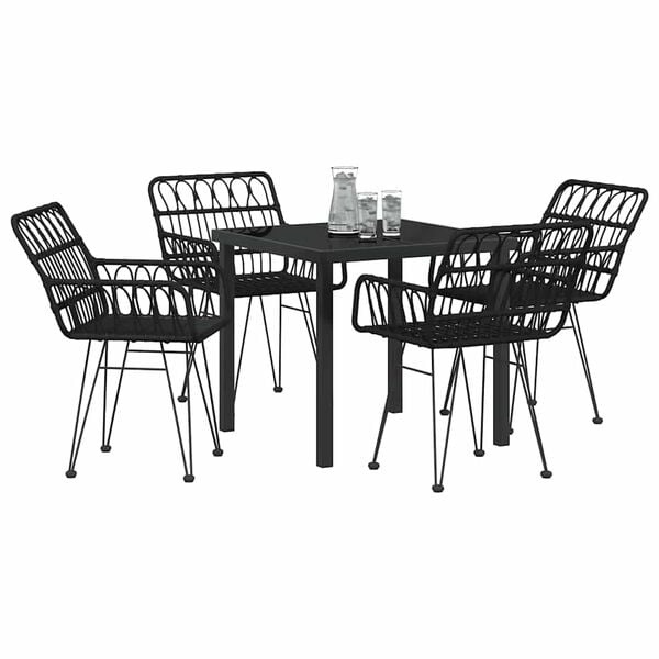 vidaXL Garden Dining Set 5 pcs Black Powder-Coated Steel
